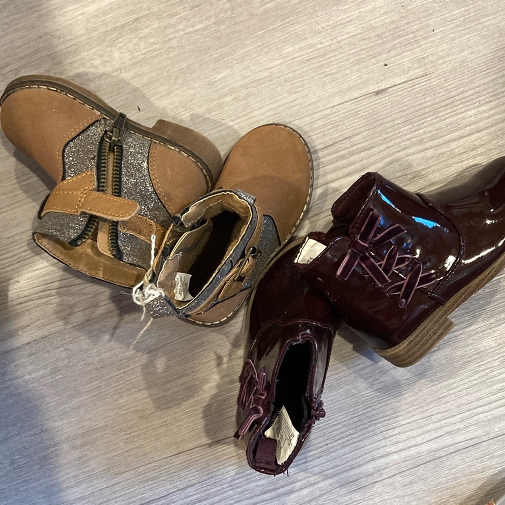 2 pairs girls toddler booties, size 4 koala kids tan and l& size 5 Gymboree